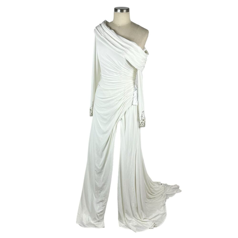 Mac Duggal White One-Shoulder Maxi Dress